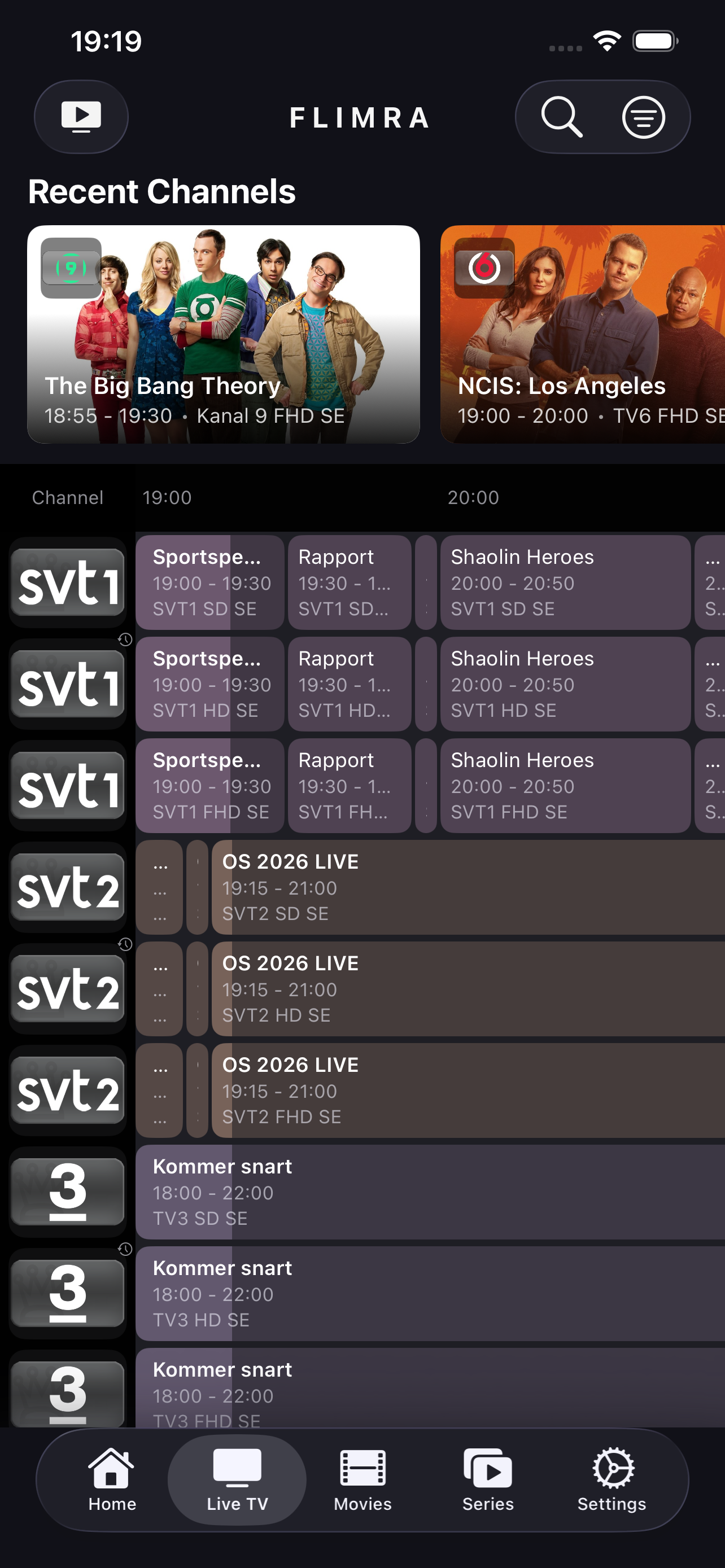 Flimra TV Guide on iPhone